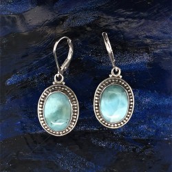 Náušnice stříbrné - Larimar ovál