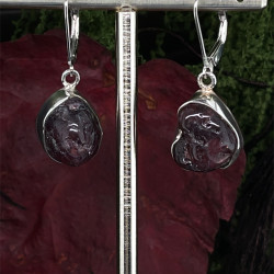 Náušnice stříbrné - Almandin drúza