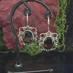 Náušnice stříbrné - Kouřový křišťál