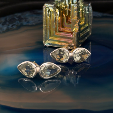 Náušnice stříbrné - Kapky zelený ametyst