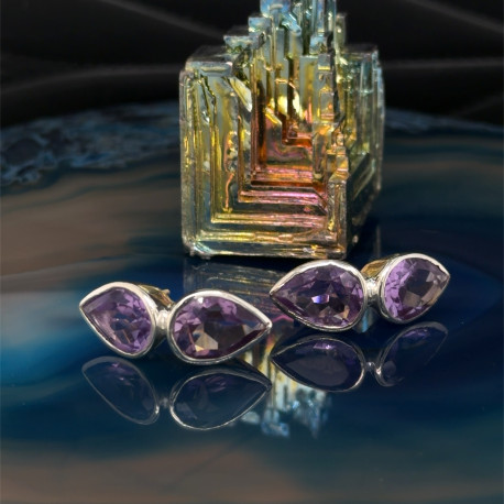 Náušnice stříbrné - Kapky  ametyst