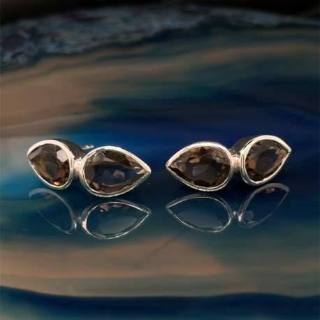 Náušnice stříbrné - Kapky kouřový křišťál