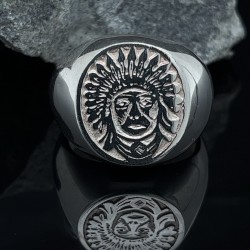 Prsten stříbrný - hlava indiána