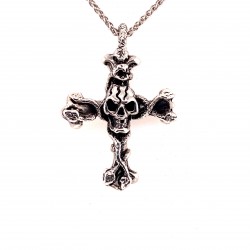 Přívěsek  stříbrný  - Kříž lebka s hady